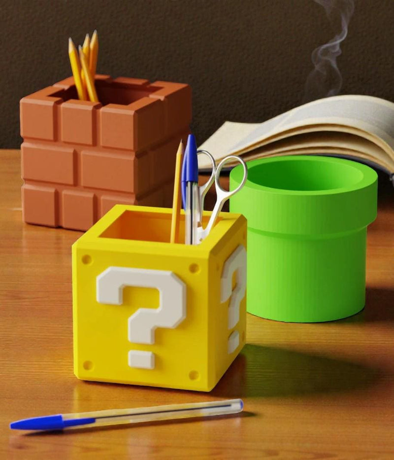 8-Bit Retro Desk Organizer Set | Pen Holder, Planter, Piggy Bank