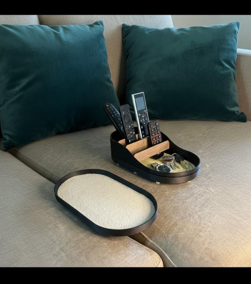 Sofa Hub Couch Organizer | 3D Printed Armrest Tray for Remote Controls, Phone, Drinks & Glasses