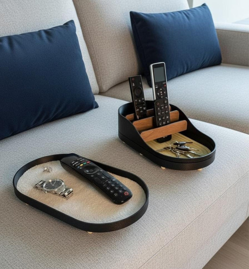 Sofa Hub Couch Organizer | 3D Printed Armrest Tray for Remote Controls, Phone, Drinks & Glasses