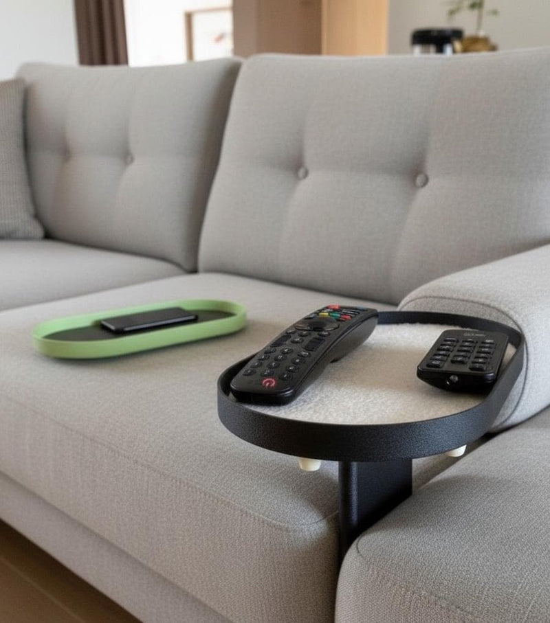 Sofa Hub Couch Organizer | 3D Printed Armrest Tray for Remote Controls, Phone, Drinks & Glasses