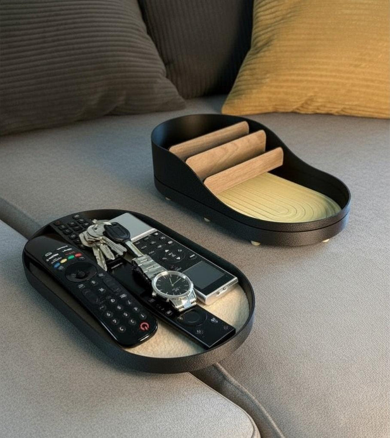 Sofa Hub Couch Organizer | 3D Printed Armrest Tray for Remote Controls, Phone, Drinks & Glasses