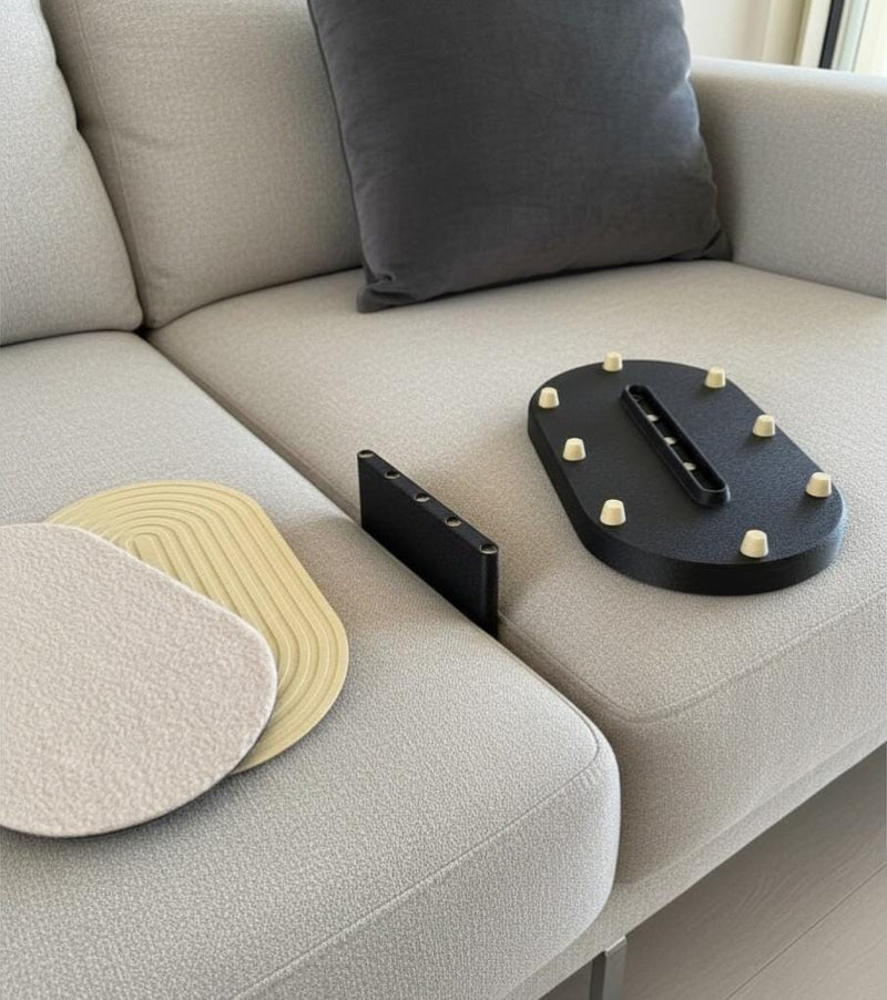 Sofa Hub Couch Organizer | 3D Printed Armrest Tray for Remote Controls, Phone, Drinks & Glasses