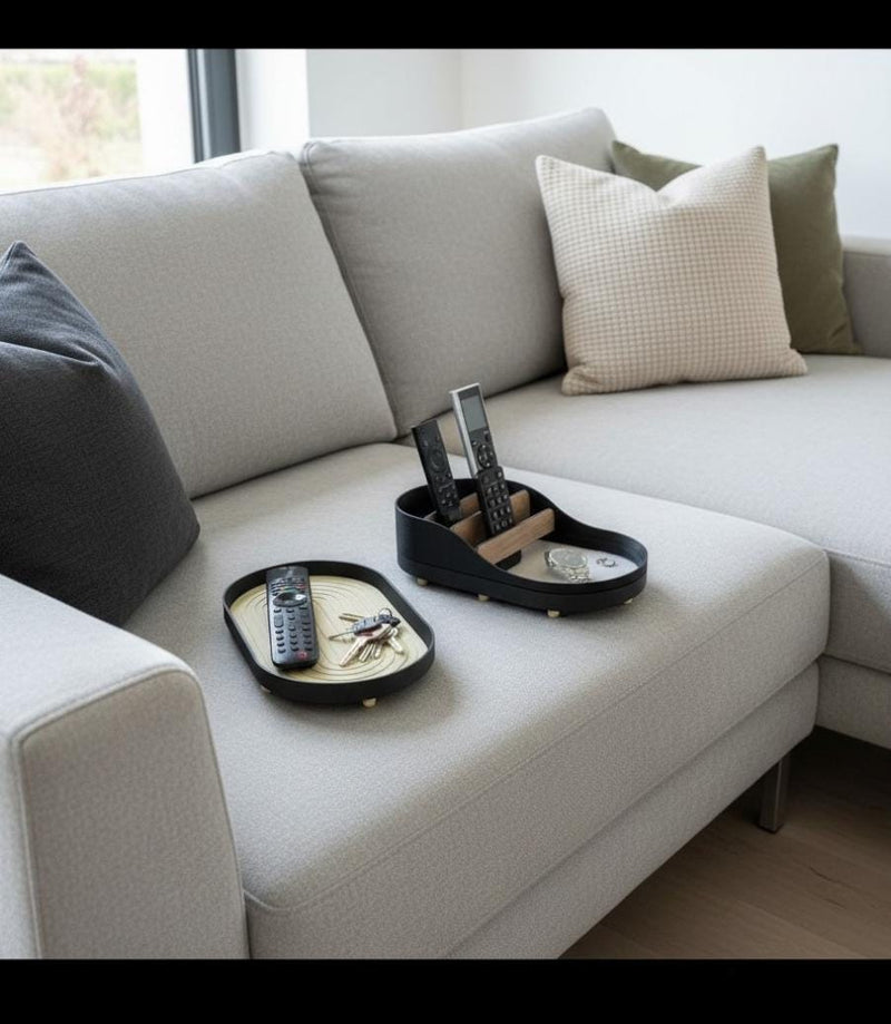 Sofa Hub Couch Organizer | 3D Printed Armrest Tray for Remote Controls, Phone, Drinks & Glasses