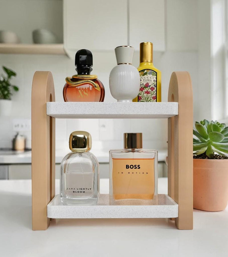 3D Printed Minimalist Perfume Shelf — Tabletop Vanity Organizer for Perfume Skincare & Beauty Display