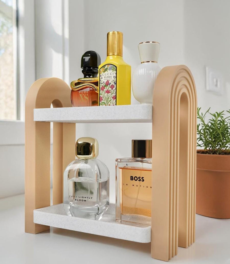 3D Printed Minimalist Perfume Shelf — Tabletop Vanity Organizer for Perfume Skincare & Beauty Display